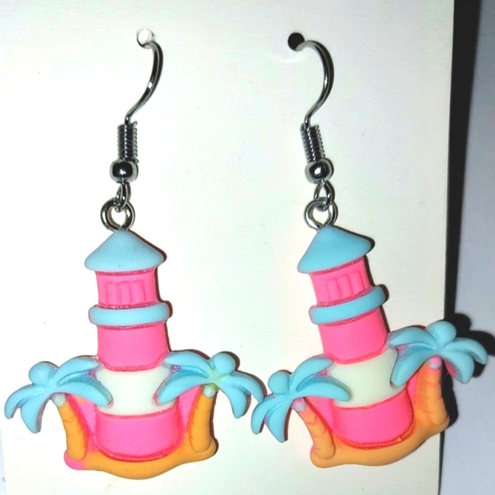 Vintage Pink Castle Colorful, Fun Earrings For Adults And Kids